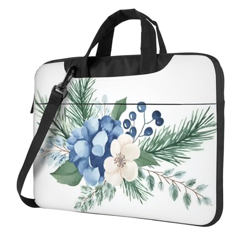 Laptoptasche, Laptoptasche, 39,6 cm (15,6 Zoll), gepolsterte Hülle für Damen und Herren, Motiv: Winterblumen, Kiefernbaumblätter, Aquarellfarben von Woshuwo