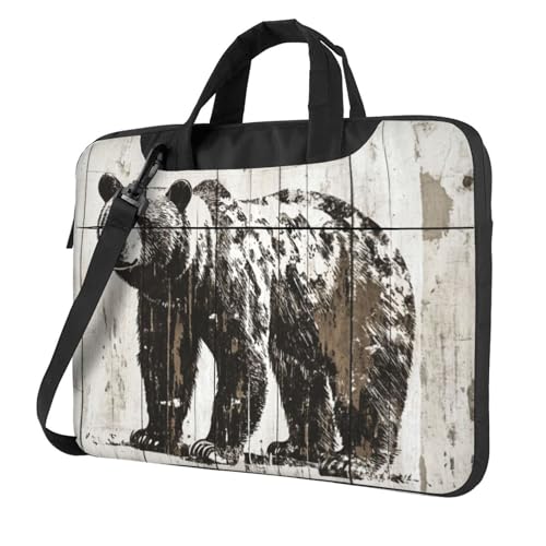 Laptoptasche aus Holz, geschnitzter Bär, 39,6 cm (15,6 Zoll), gepolsterte Hülle für Damen und Herren von Woshuwo