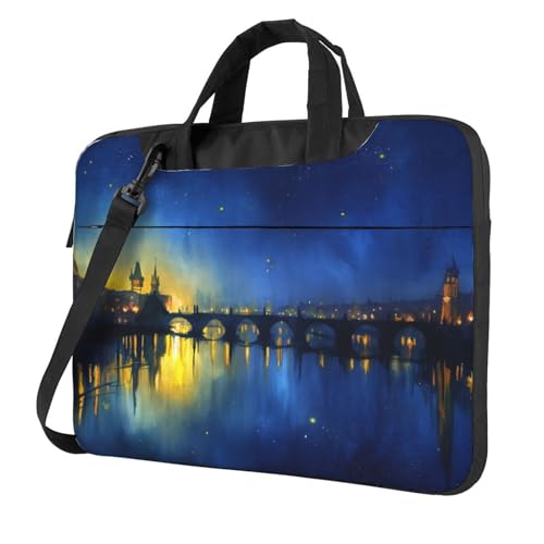 Laptoptasche mit Aquarell-Nachtstadtbild, 39,6 cm (15,6 Zoll), gepolsterte Hülle für Damen und Herren von Woshuwo