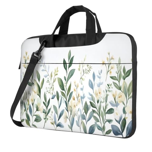 Laptoptasche mit Aquarell-Wildblumen und Laub, 39,6 cm (15,6 Zoll), gepolsterte Hülle für Damen und Herren von Woshuwo