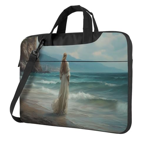 Laptoptasche mit Aufschrift "Woman Alone Standing On Beach", 39,6 cm (15,6 Zoll), gepolsterte Hülle für Damen und Herren von Woshuwo