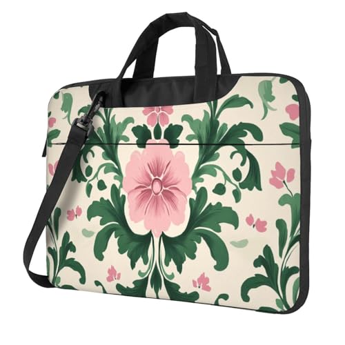 Laptoptasche mit Blumenmotiven, 39,6 cm (15,6 Zoll), gepolsterte Hülle für Damen und Herren, Rosa und Grün von Woshuwo
