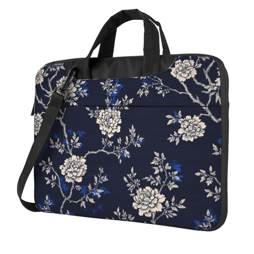 Laptoptasche mit Blumenmuster, 39,6 cm (15,6 Zoll), gepolsterte Hülle für Damen und Herren, Dunkelblau von Woshuwo