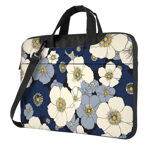 Laptoptasche mit Blumenmuster, 39,6 cm (15,6 Zoll), gepolsterte Hülle für Damen und Herren, Marineblau und Creme von Woshuwo