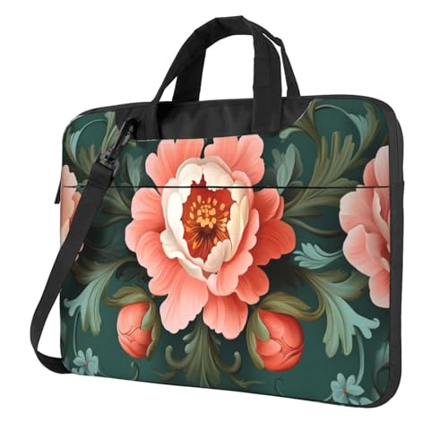 Laptoptasche mit Blumenmuster, 39,6 cm (15,6 Zoll), gepolsterte Hülle für Damen und Herren, Rosa und Grün von Woshuwo