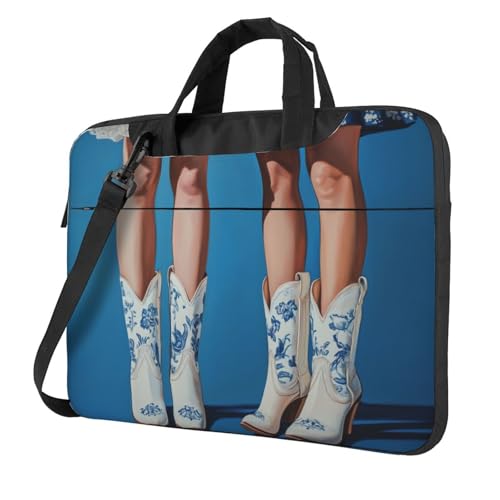 Laptoptasche mit Cowgirl-Stiefeln und Chinoiserie-Muster, 39,6 cm (15,6 Zoll), gepolsterte Hülle für Damen und Herren, Weiß von Woshuwo