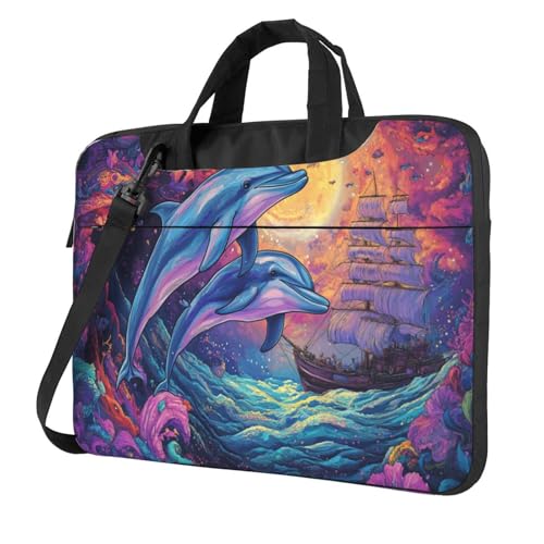 Laptoptasche mit Delfinfamilie mit Schiff, 39,6 cm (15,6 Zoll), gepolsterte Hülle für Damen und Herren von Woshuwo