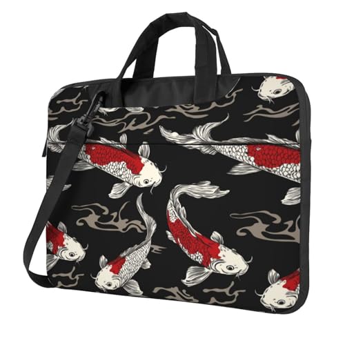 Laptoptasche mit Fischmotiv, 39,6 cm (15,6 Zoll), gepolsterte Hülle für Damen und Herren, Rot und Weiß von Woshuwo