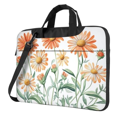 Laptoptasche mit Gänseblümchen, 39,6 cm (15,6 Zoll), gepolsterte Hülle für Damen und Herren, Orange und Weiß von Woshuwo