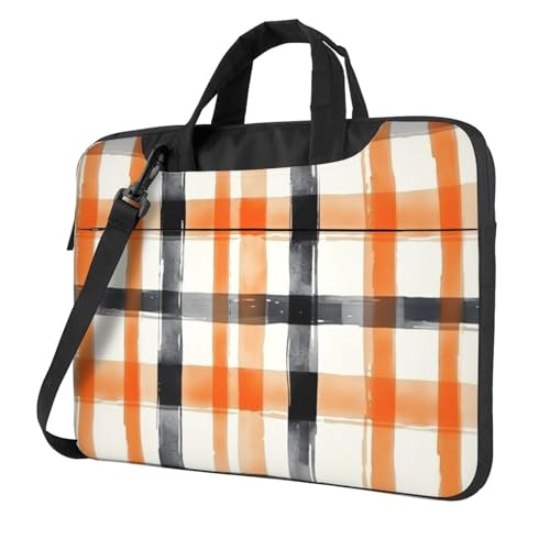Laptoptasche mit Karomuster, 39,6 cm (15,6 Zoll), gepolsterte Hülle für Damen und Herren, Aquarell, Orange / Grau von Woshuwo