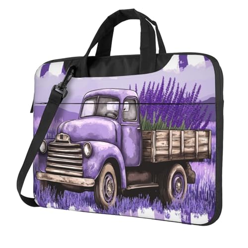 Laptoptasche mit Lkw mit Lavendel, lila-weiß gestreift, 39,6 cm (15,6 Zoll), gepolsterte Hülle für Damen und Herren von Woshuwo
