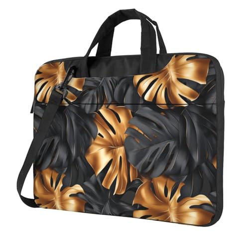 Laptoptasche mit Monstera-Blättern aus Kupfer, 39,6 cm (15,6 Zoll), gepolsterte Hülle für Damen und Herren von Woshuwo