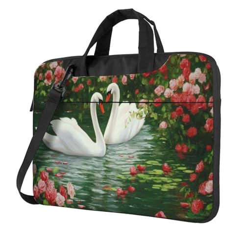 Laptoptasche mit Schwänen im Rosensee, 39,6 cm (15,6 Zoll), gepolsterte Hülle für Damen und Herren, 1 Paar von Woshuwo