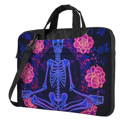 Laptoptasche mit Skelett in meditativer Sitzhaltung, Laptoptasche, 39,6 cm (15,6 Zoll), gepolsterte Hülle für Damen und Herren von Woshuwo