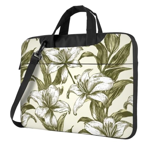 Laptoptasche mit Vintage-Lilien-Motiv, 39,6 cm (15,6 Zoll), gepolsterte Hülle für Damen und Herren, Olivgrün von Woshuwo