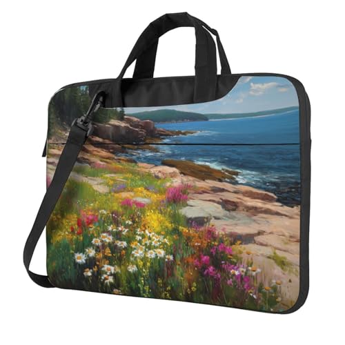 Laptoptasche mit Wildblumen-Motiv und Küstenlandschaft, 39,6 cm (15,6 Zoll), gepolsterte Hülle für Damen und Herren von Woshuwo
