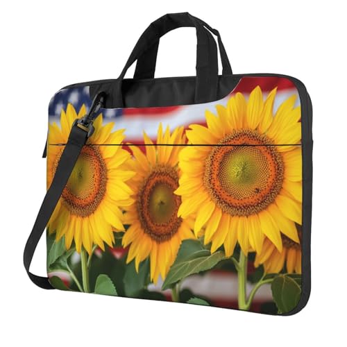 Laptoptasche mit amerikanischer Flagge und Sonnenblumen, 39,6 cm (15,6 Zoll), gepolsterte Hülle für Damen und Herren von Woshuwo