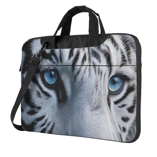 Laptoptasche mit blauem Auge und weißem Tigergesicht, 39,6 cm (15,6 Zoll), gepolsterte Hülle für Damen und Herren von Woshuwo