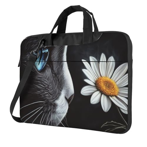 Laptoptasche mit blauem Auge und weißer Blume, 39,6 cm (15,6 Zoll), gepolsterte Hülle für Damen und Herren von Woshuwo