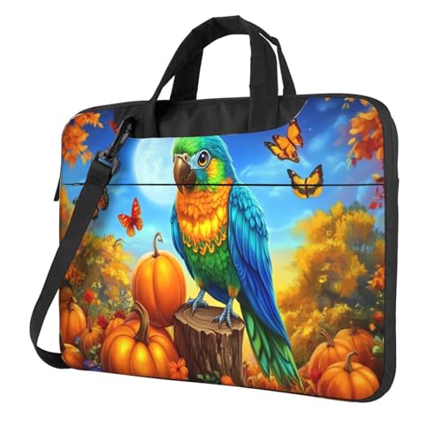 Laptoptasche mit bunten Papageien, Orange, Kürbisse, Schmetterlinge, 39,6 cm (15,6 Zoll), gepolsterte Hülle für Damen und Herren von Woshuwo
