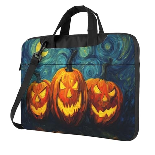 Laptoptasche mit drei Kürbissen mit geschnitzten Gesichtern, 39,6 cm (15,6 Zoll), gepolsterte Hülle für Damen und Herren von Woshuwo