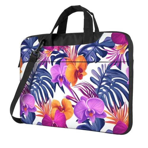 Laptoptasche mit farbigen Orchideen und tropischen Blättern, 39,6 cm (15,6 Zoll), gepolsterte Hülle für Damen und Herren von Woshuwo