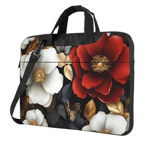 Laptoptasche mit großen Blumen mit goldenen und silbernen Blättern, 39,6 cm (15,6 Zoll), gepolsterte Hülle für Damen und Herren von Woshuwo