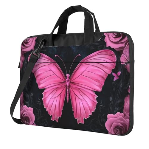 Laptoptasche mit rosa Schmetterlingen und Rosen, 39,6 cm (15,6 Zoll), gepolsterte Hülle für Damen und Herren von Woshuwo