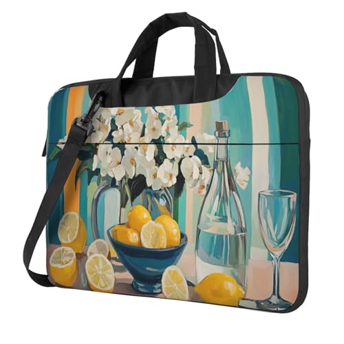 Laptoptasche mit weißen Blumen, Zitronenscheiben, 39,6 cm (15,6 Zoll), gepolsterte Hülle für Damen und Herren von Woshuwo
