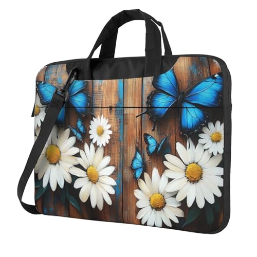 Laptoptasche mit weißen Gänseblümchen und blauen Schmetterlingen, 39,6 cm (15,6 Zoll), gepolsterte Hülle für Damen und Herren von Woshuwo