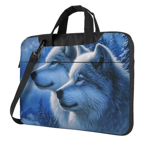Laptoptasche mit zwei Wölfen im Schnee, 39,6 cm (15,6 Zoll), gepolsterte Hülle für Damen und Herren von Woshuwo