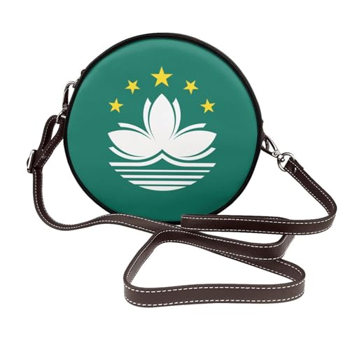 Macau-Flagge für Damen, runde Umhängetasche, Leder, Schultertasche von Woshuwo