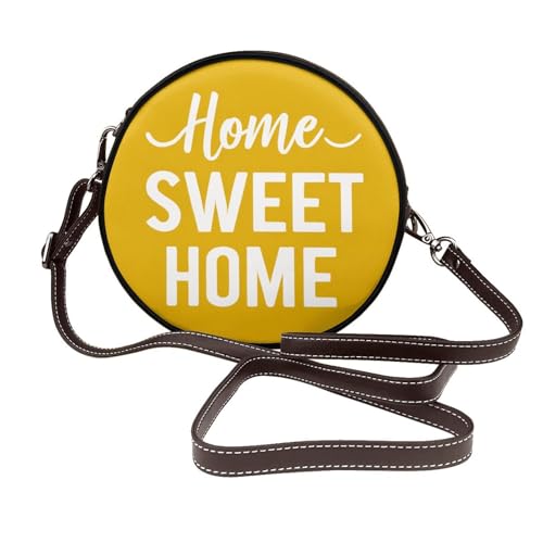 Minimalistische Form Home Sweet Home Damen Runde Umhängetasche Leder Sling Bag Geldbörse von Woshuwo