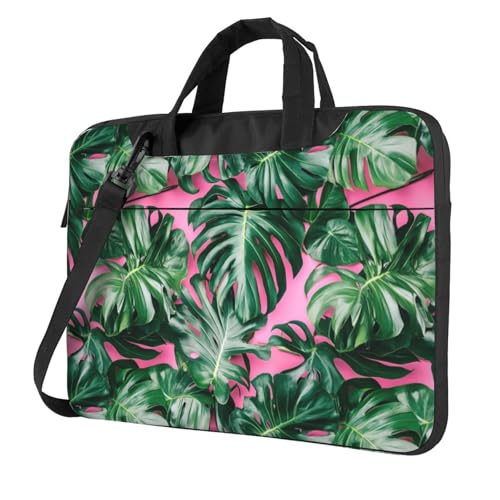 Monstera Laptoptasche mit Blättermotiv, 39,6 cm (15,6 Zoll), gepolsterte Hülle für Damen und Herren, Pink von Woshuwo