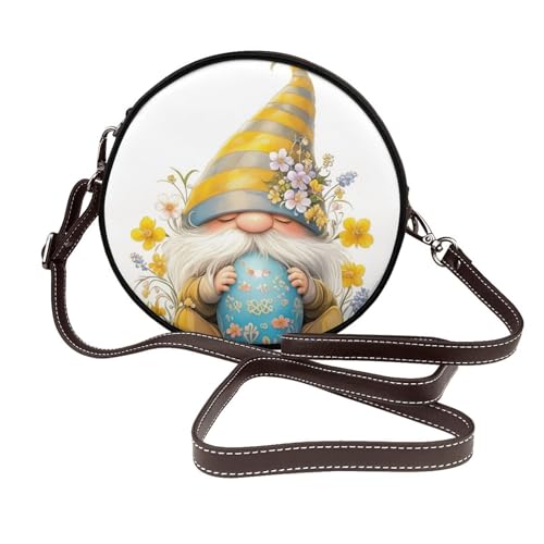 Niedliche kleine Oster-Zwerg Cartoon Frauen Runde Umhängetasche Leder Sling Bag Geldbörse von Woshuwo