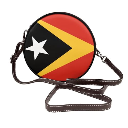 Osttimor-Flagge für Damen, runde Umhängetasche, Leder, Schultertasche von Woshuwo