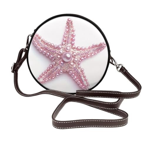 Pearls Seestern Pink Damen Runde Umhängetasche Leder Sling Bag Geldbörse von Woshuwo