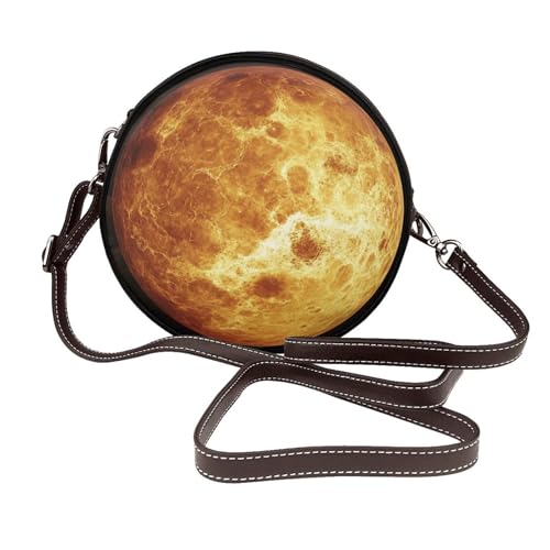 Planet Venus Damen-Umhängetasche, rund, Leder, Schultertasche von Woshuwo