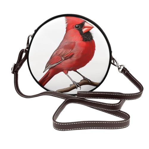 Red Bird Damen-Umhängetasche, rund, Leder, Schultertasche von Woshuwo
