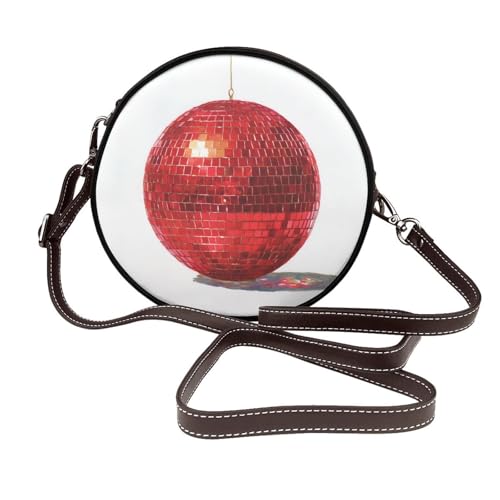 Rote Discoball-Damen-Umhängetasche, rund, Leder, Schultertasche von Woshuwo