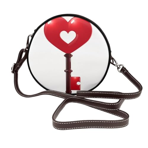 Rote Herzförmige Schlüsseltasche für Damen, rund, Leder, Schultertasche von Woshuwo