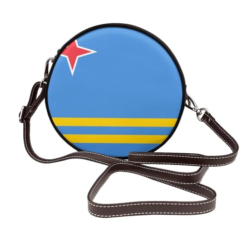 Runde Umhängetasche für Damen, Aruba-Flagge, Leder, Schultertasche von Woshuwo