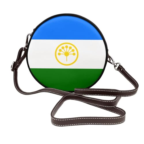 Runde Umhängetasche für Damen, Bashkortostan-Flagge, Leder, Schultertasche von Woshuwo