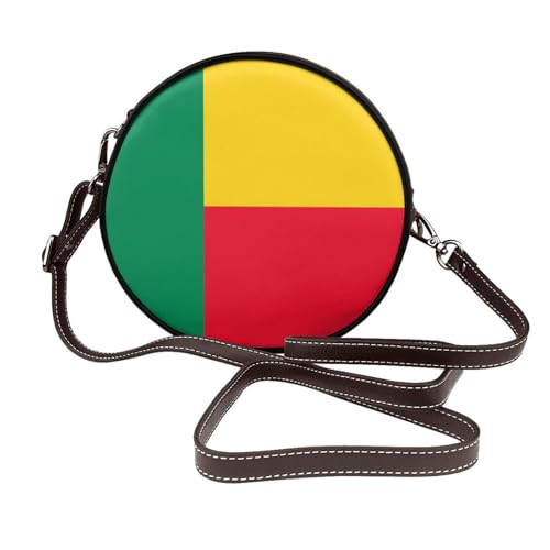 Runde Umhängetasche für Damen, Benin-Flagge, Leder, Schultertasche von Woshuwo
