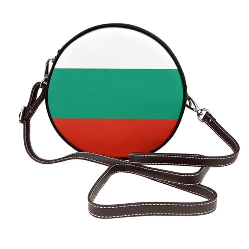 Runde Umhängetasche für Damen, Bulgarien-Flagge, Leder, Schultertasche von Woshuwo