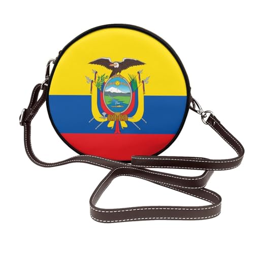 Runde Umhängetasche für Damen, Ecuador-Flagge, Leder, Schultertasche von Woshuwo