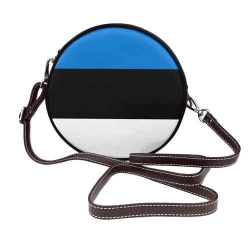 Runde Umhängetasche für Damen, Estland-Flagge, Leder, Schultertasche von Woshuwo