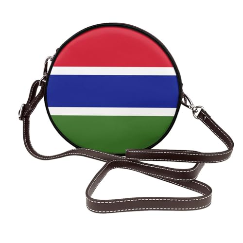 Runde Umhängetasche für Damen, Gambia-Flagge, Leder, Schultertasche von Woshuwo