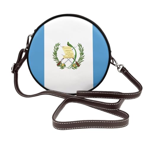 Runde Umhängetasche für Damen, Guatemala-Flagge, Leder, Schultertasche von Woshuwo