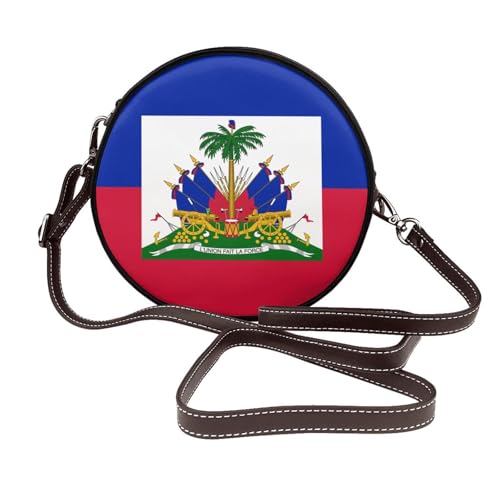 Runde Umhängetasche für Damen, Haiti-Flagge, Leder, Schultertasche von Woshuwo